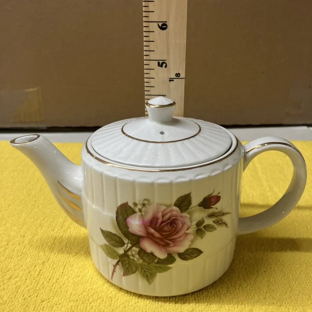 Ellgreave Teapot Wood & Sons England Spline White Ironstone Pink Roses